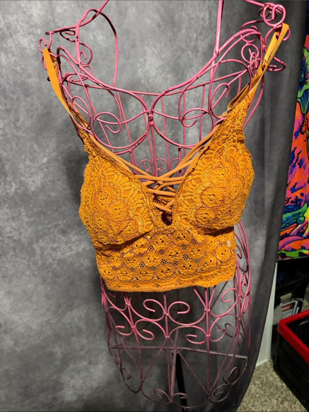 Women's Orange Lace Bralette Camisole with Crisscross Front